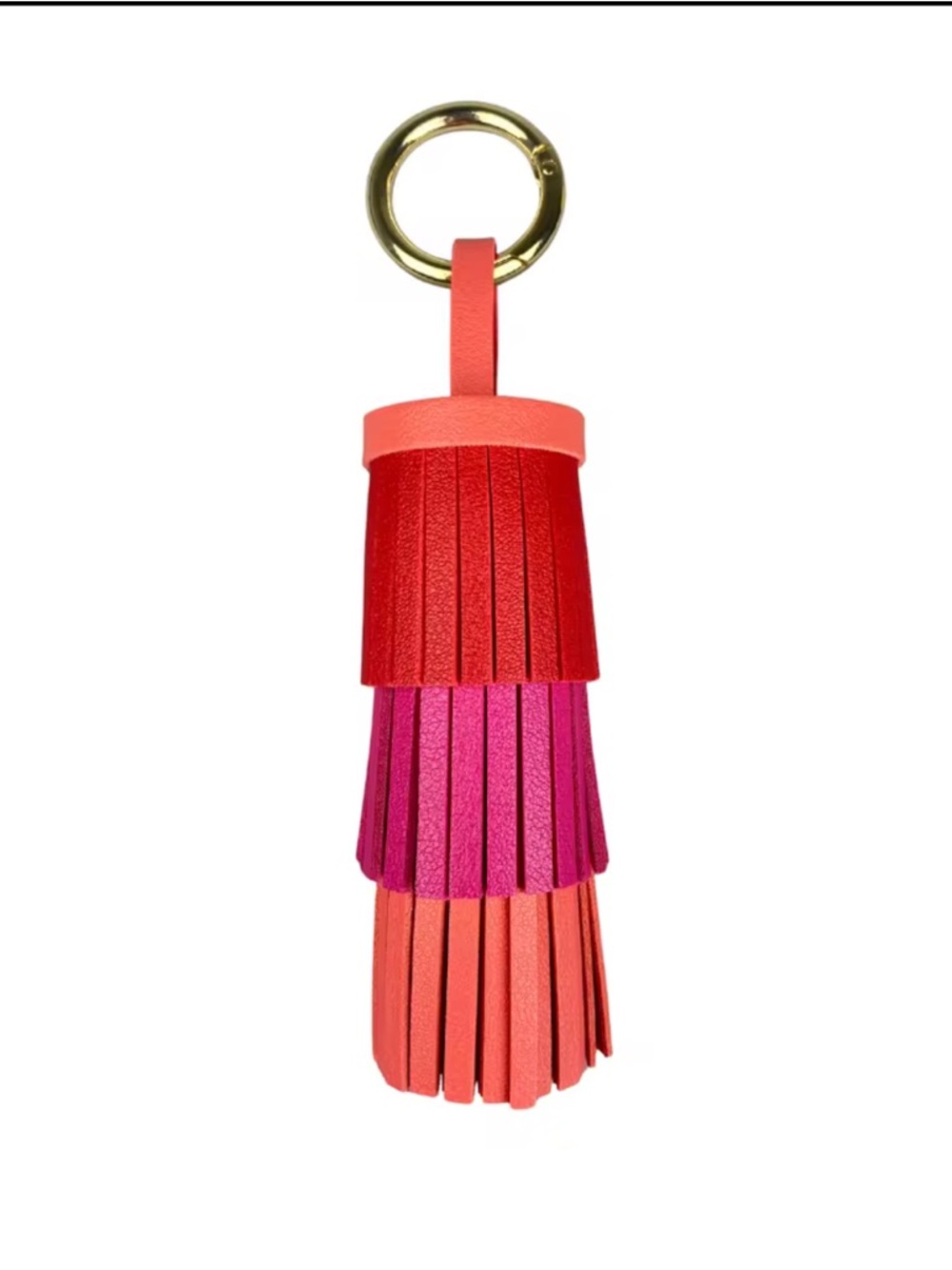 Colorblock Leather Tassel Keyring in Red, Pink & Coral